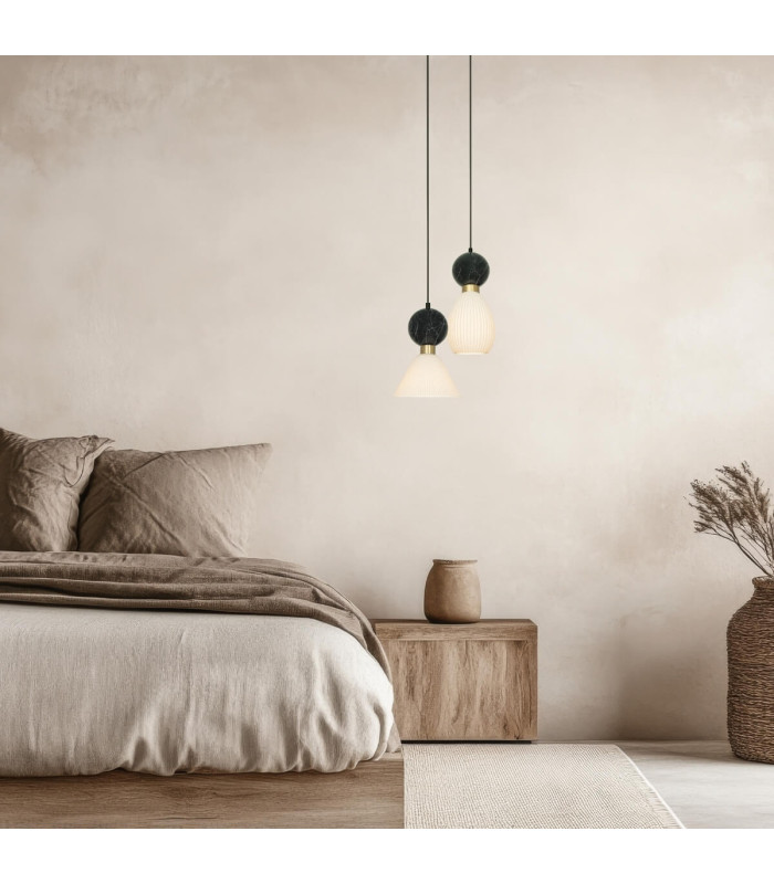 Galara Slim Pendant Ceiling Light Sandy Black-Brass-Black Marble 1XE14-2