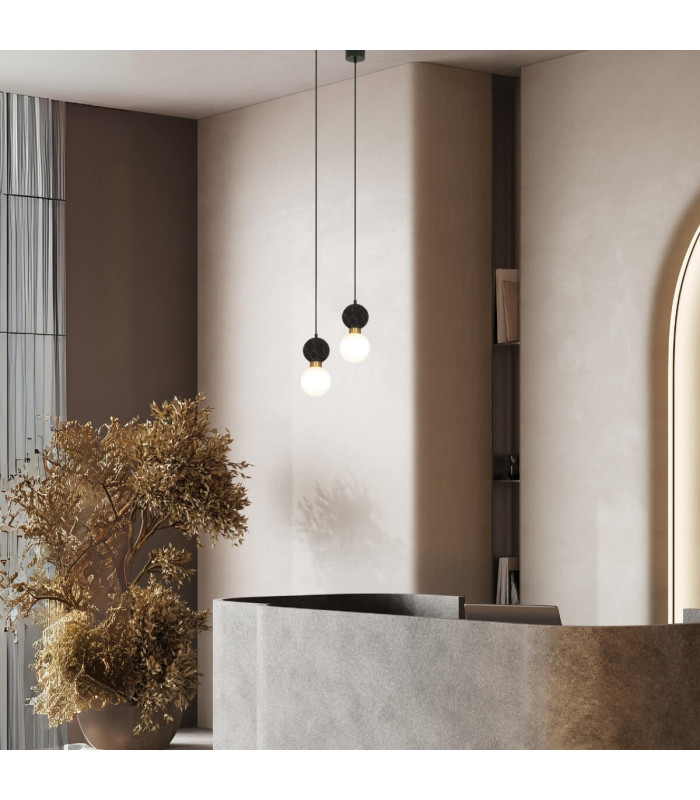 Galara Globe Slim Pendant Ceiling Light Sandy Black-Brass-Black Marble 1XG9-2