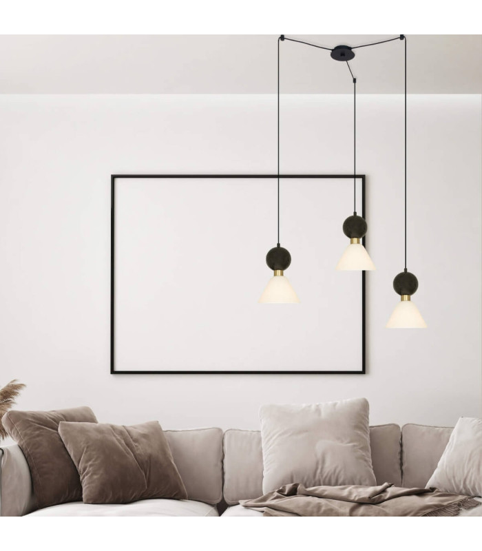 Galara Cone Cluster Pendant Ceiling Light Sandy Black-Brass-Black Marble 3XE14-3