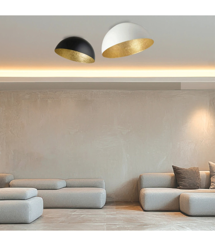 Maris 50cm Semi Flush Ceiling Light Black Matt - Golden Leaf 1ΧΕ27-2