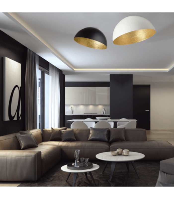 Maris 50cm Semi Flush Ceiling Light Black Matt - Golden Leaf 1ΧΕ27-3