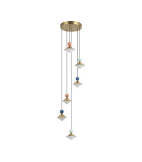 Radiant 6 Light Cluster Pendant Ceiling Light Brass-Beige Red-Pastel Grey Greenpastel Blue LED 3000K Dimmable-1