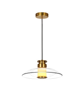 Eclipse Dome Pendant Ceiling Light Brushed Brass-Clear Glass LED 3000K Dimmable-1