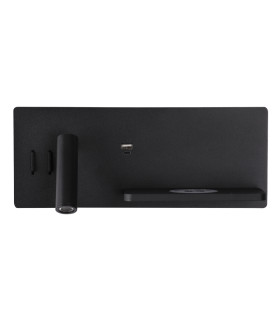 Zambelis Reading Wall Light Black Usb & Wireless Chargers Left LED 3000K-1