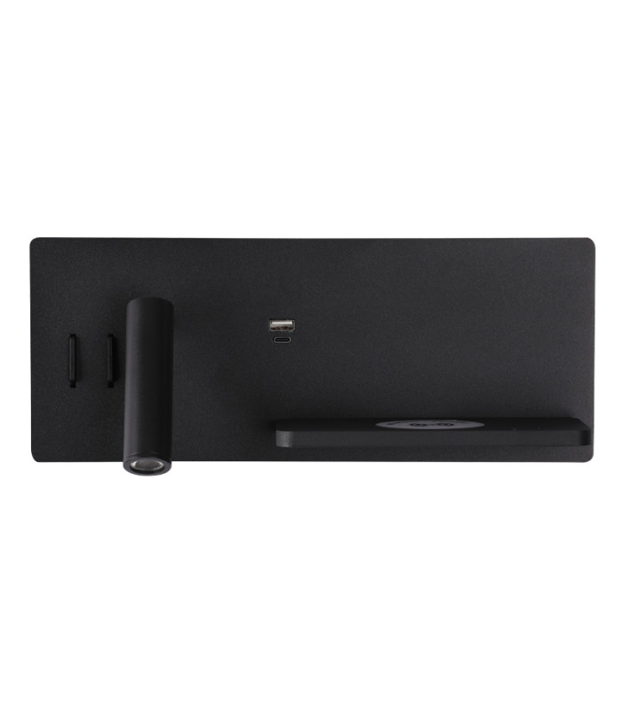 Zambelis Reading Wall Light Black Usb & Wireless Chargers Left LED 3000K-1