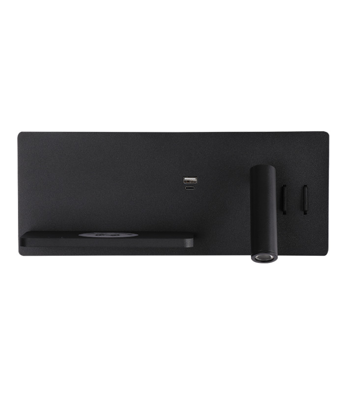 Zambelis Reading Wall Light Black Usb & Wireless Chargers Right LED 3000K-1
