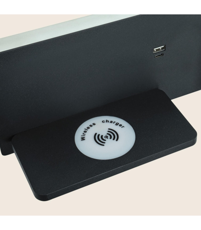 Zambelis Reading Wall Light Black Usb & Wireless Chargers Right LED 3000K-4
