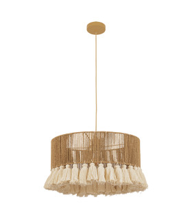 Zambelis Cylindrical Pendant Ceiling Light Natural Rope-Brown Beige 1xE27-1