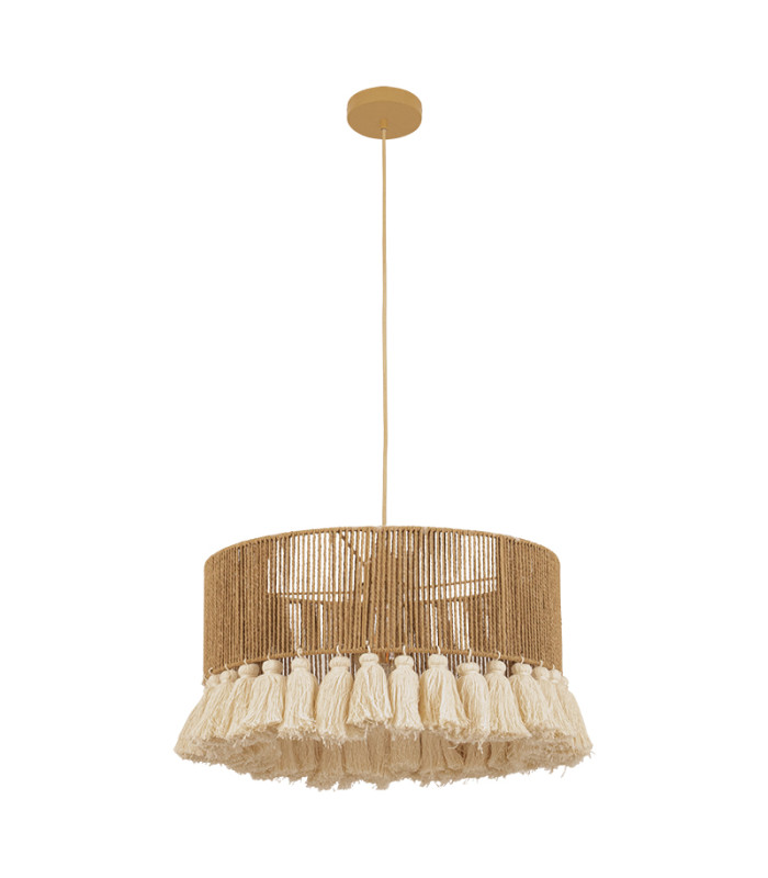 Zambelis Cylindrical Pendant Ceiling Light Natural Rope-Brown Beige 1xE27-1