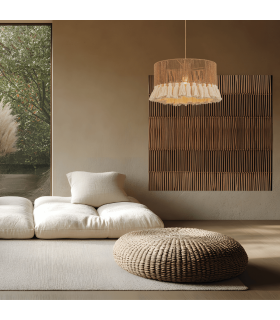 Zambelis Cylindrical Pendant Ceiling Light Natural Rope-Brown Beige 1xE27-2
