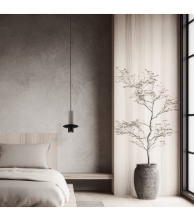 Zambelis Slim Pendant Ceiling Light Black Matt-Natural Concrete LED 3000K-2
