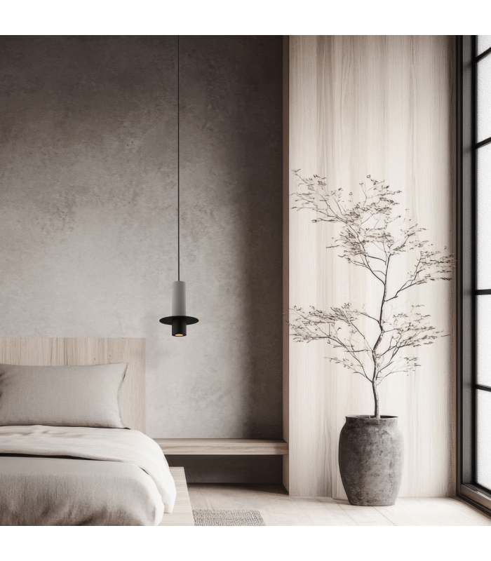 Zambelis Slim Pendant Ceiling Light Black Matt-Natural Concrete LED 3000K-2