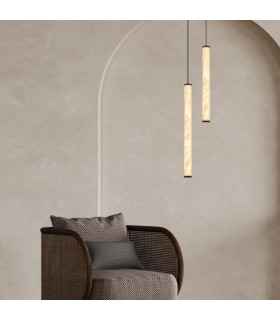 Malia 37.4cm Slim Pendant Ceiling Light Sandy Black-Natural Alabaster LED 3000K Dimmable-2