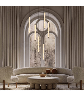 Malia 54.4cm Slim Pendant Ceiling Light Sandy Black-Natural Alabaster LED 3000K Dimmable-2