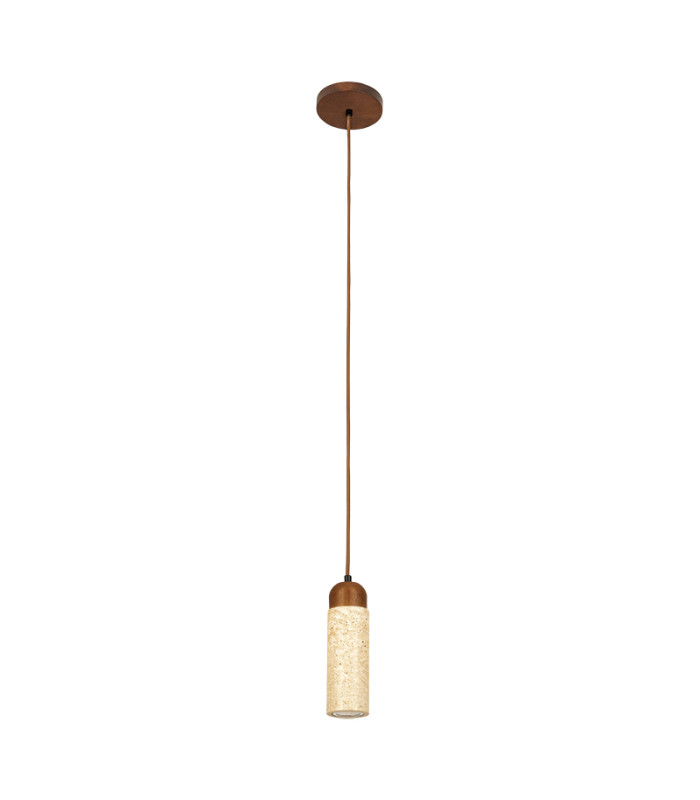 Zambelis Slim Pendant Ceiling Light Natural Stone-Brown Wood 1xGU10-1