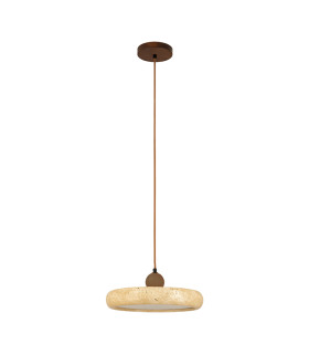 Seren Dome Pendant Ceiling Light Natural Stone-Brown Wood LED 3000K-1