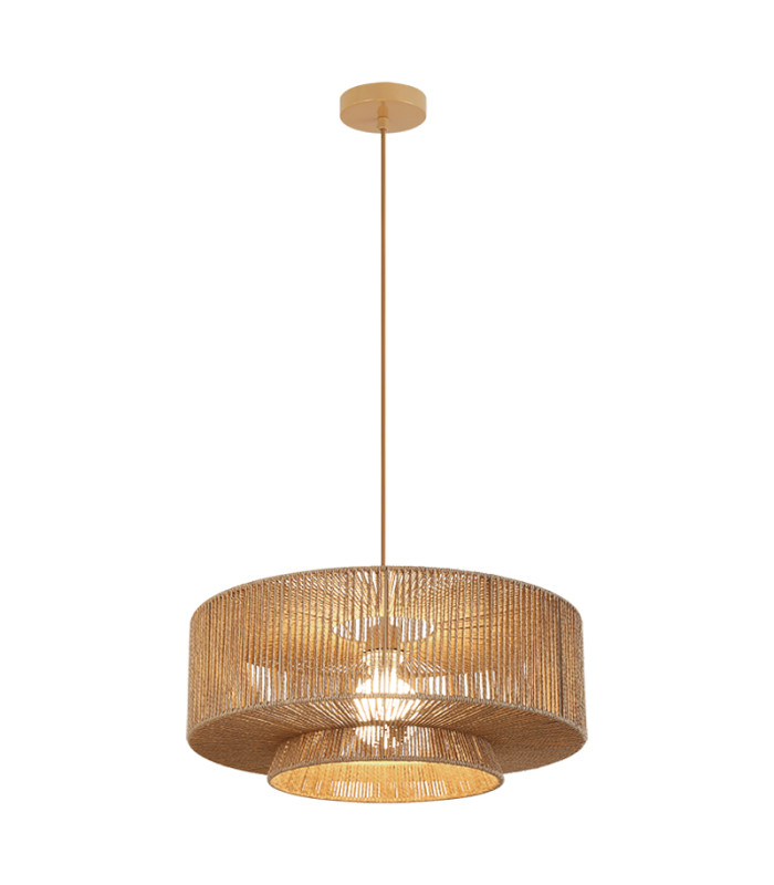 Patras Cylindrical Pendant Ceiling Light Natural-Brown Beige 1xE27-1