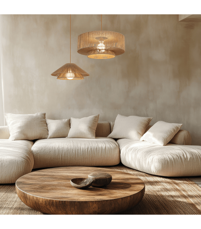 Patras Cylindrical Pendant Ceiling Light Natural-Brown Beige 1xE27-2