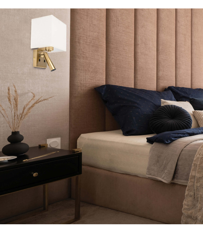 Zambelis Reading Wall Light Brushed Brass - Beige Shade LED 3000K-2