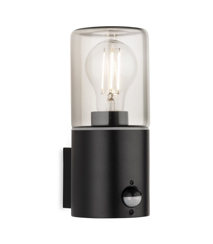 Manor Wall Light with PIR Black with Smoked Glass 1xE27 IP44
