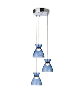 Royale 3 Light Cluster Chrome with Blue Decorative Glass 3xLED 993lm 3000K