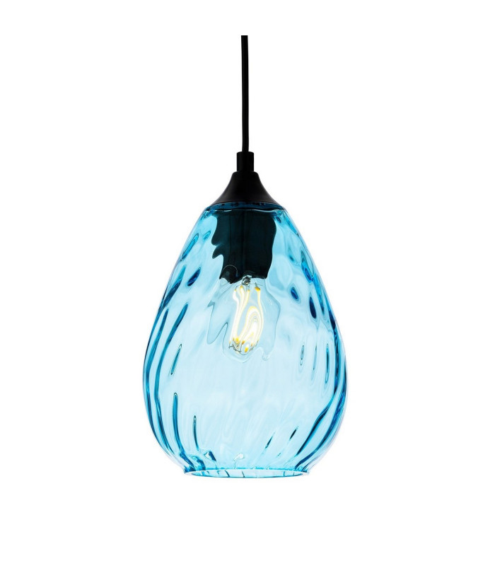 Soho Dome Pendant Matt Black with Aqua Decorative Glass 1xE27