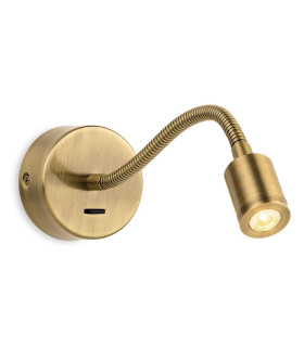 Spring Reading Wall Light Switched Antique Brass 3w LED 264lm 3000K