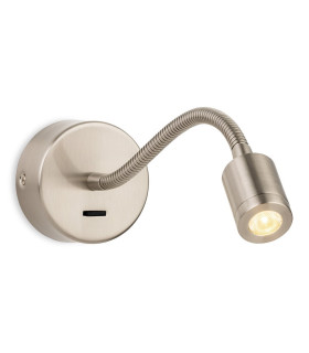 Spring Reading Wall Light Switched Brushed Steel 3w LED 264lm 3000K