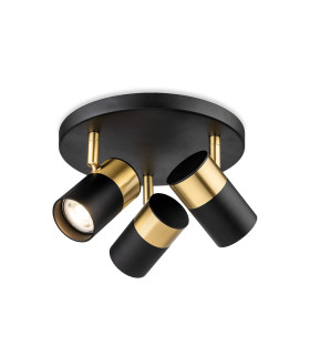 Roma 3 Light Flush Ceiling Fitting Black with Brushed Brass 3xGU10