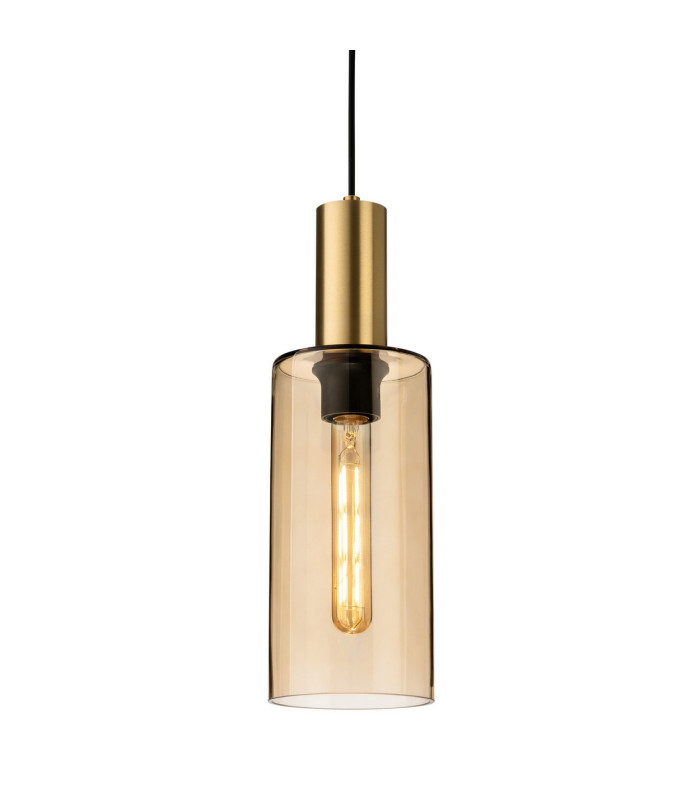 Rimini Pendant Satin Brass with Smoked Amber Glass 1xE27