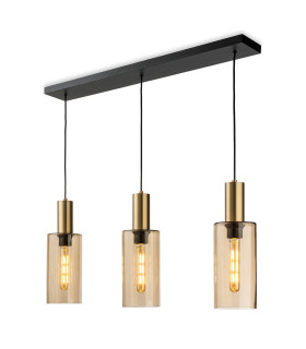 Rimini 3 Light Bar Satin Brass with Smoked Amber Glass 3xE27