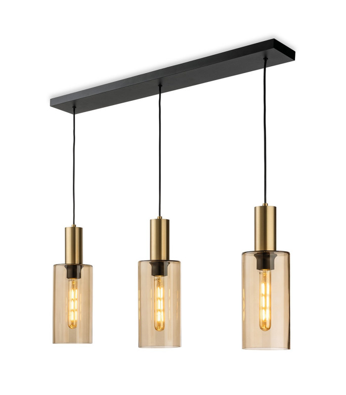 Rimini 3 Light Bar Satin Brass with Smoked Amber Glass 3xE27