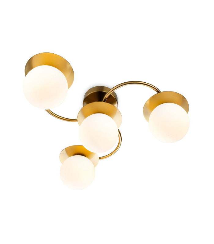 Jules 4 Light Flush Ceiling Fitting Brushed Brass with Opal White Glass 4xG9