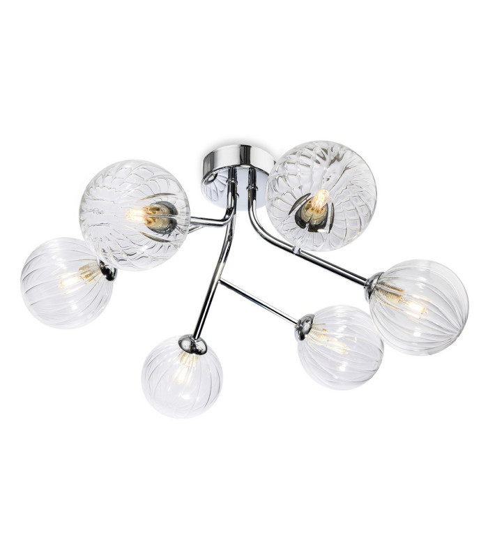 Groves Globe 6 Light Flush Ceiling Fitting Chrome with Clear Decorative Glass 6xG9