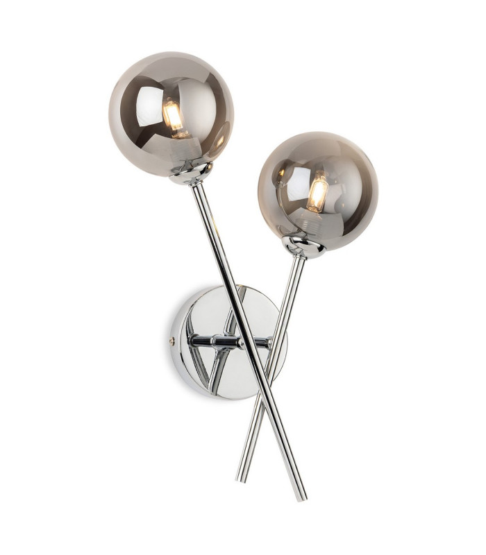 Lando Globe 2 Light Wall Chrome with Smoked Glass 2xG9
