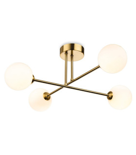 Lando Globe 4 Light Flush Ceiling Fitting Brushed Brass with Opal White Glass 4xG9
