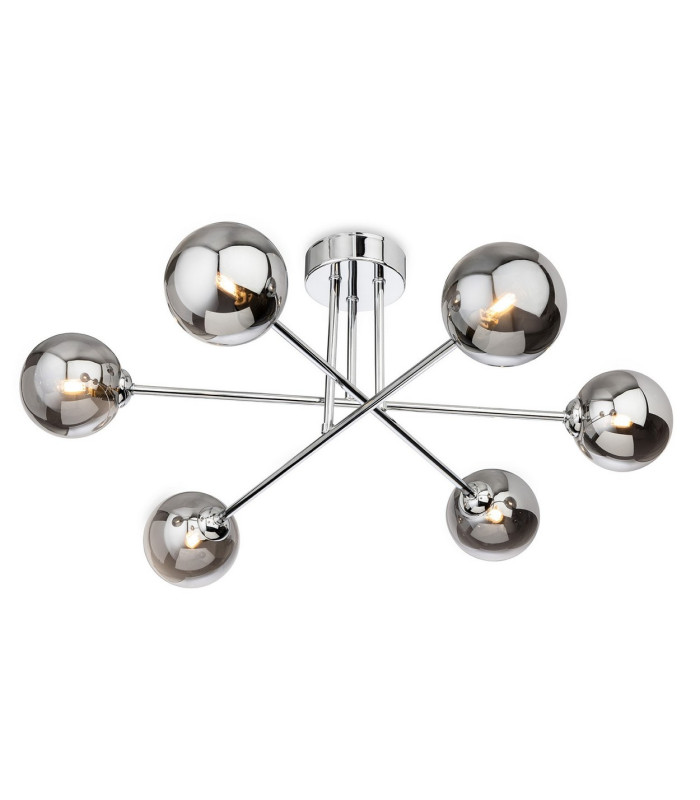 Lando Globe 6 Light Flush Ceiling Fitting Chrome with Smoked Glass 6xG9