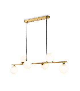Groves Globe/Lando 6 Light Pendant Brushed Brass with Opal White Glass 6xG9