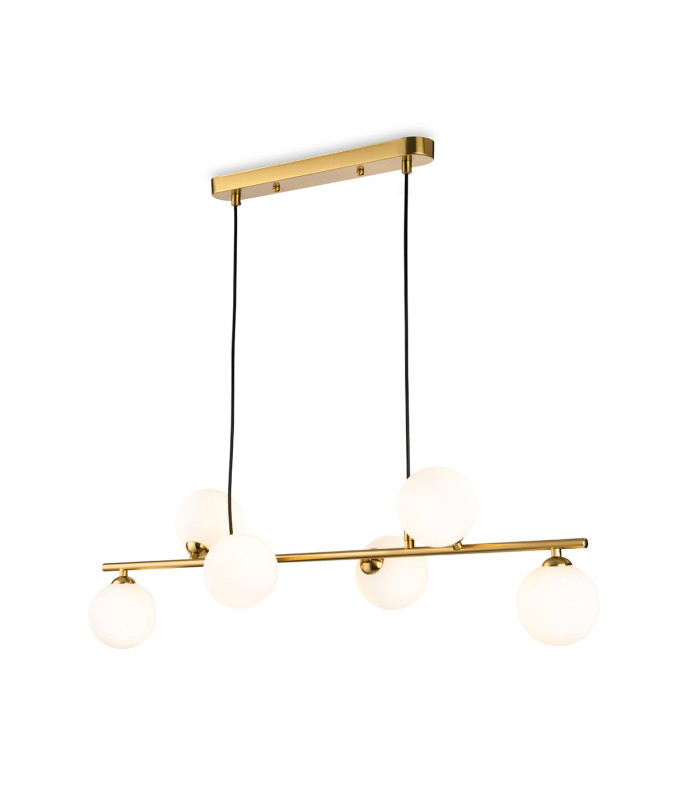 Groves Globe/Lando 6 Light Pendant Brushed Brass with Opal White Glass 6xG9