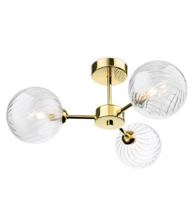 Garrick Globe 3 Light Flush Ceiling Fitting Brass with Clear Decorative Glass 3xG9