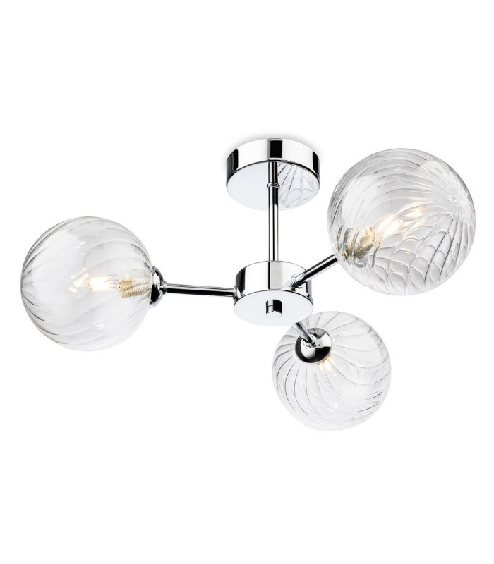 Garrick Globe 3 Light Flush Ceiling Fitting Chrome with Clear Decorative Glass 3xG9