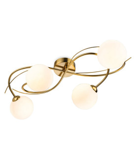 Elba 4 Light Flush Ceiling Fitting Brushed Brass with Opal White Glass 4xG9