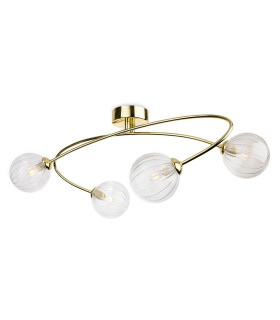 Atom 4 Light Flush Ceiling Fitting Brass with Clear Decorative Glass 4xG9