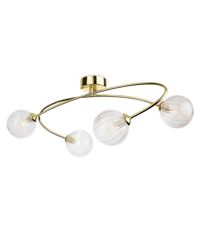 Atom 4 Light Flush Ceiling Fitting Brass with Clear Decorative Glass 4xG9