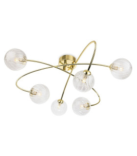 Atom 6 Light Flush Ceiling Fitting Brass with Clear Decorative Glass 6xG9