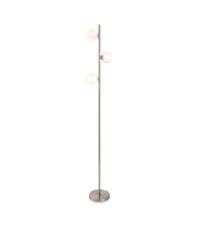 Lyric Floor Lamp Brushed Steel with Opal White Glass 3xG9