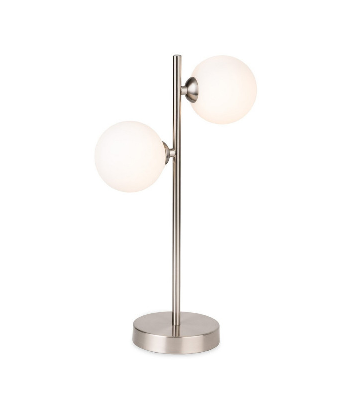 Lyric Table Lamp Brushed Steel with Opal White Glass 2xG9