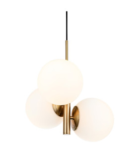 Oyster Globe Pendant Brushed Brass with Opal White Glass 3xE27