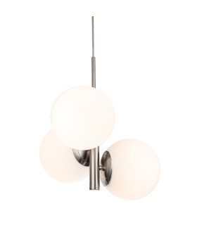 Oyster Globe Pendant Brushed Steel with Opal White Glass 3xE27