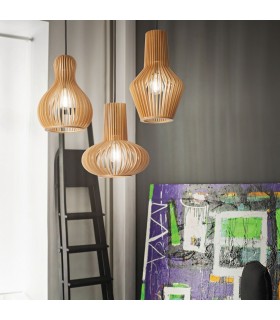 1 Light Ceiling Pendant Wood, E27 - 2
